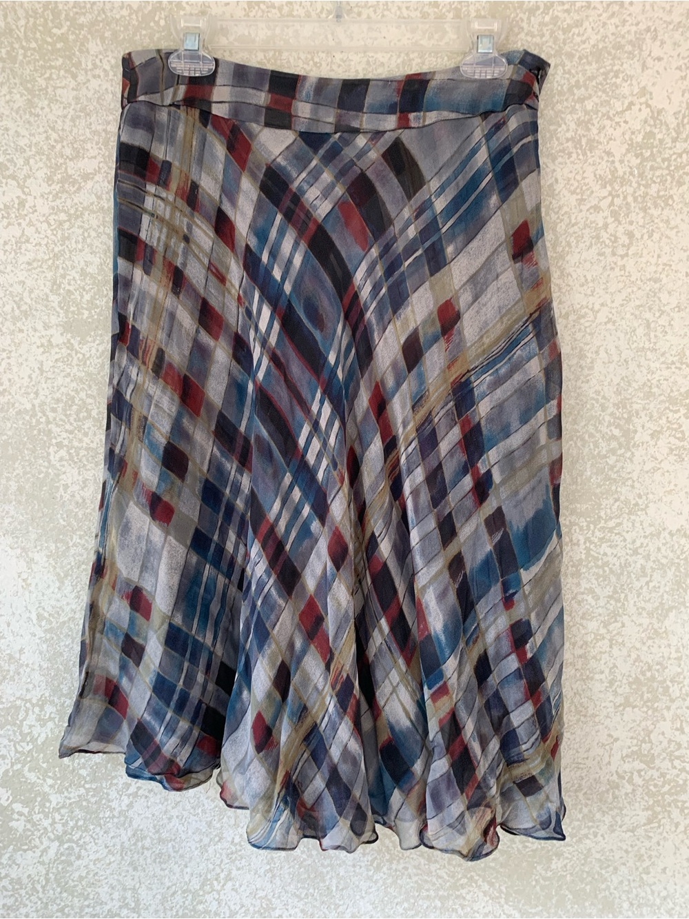 Jones New York Multi-Color Plaid Circle Skirt Size 10 Silk Church Office Date